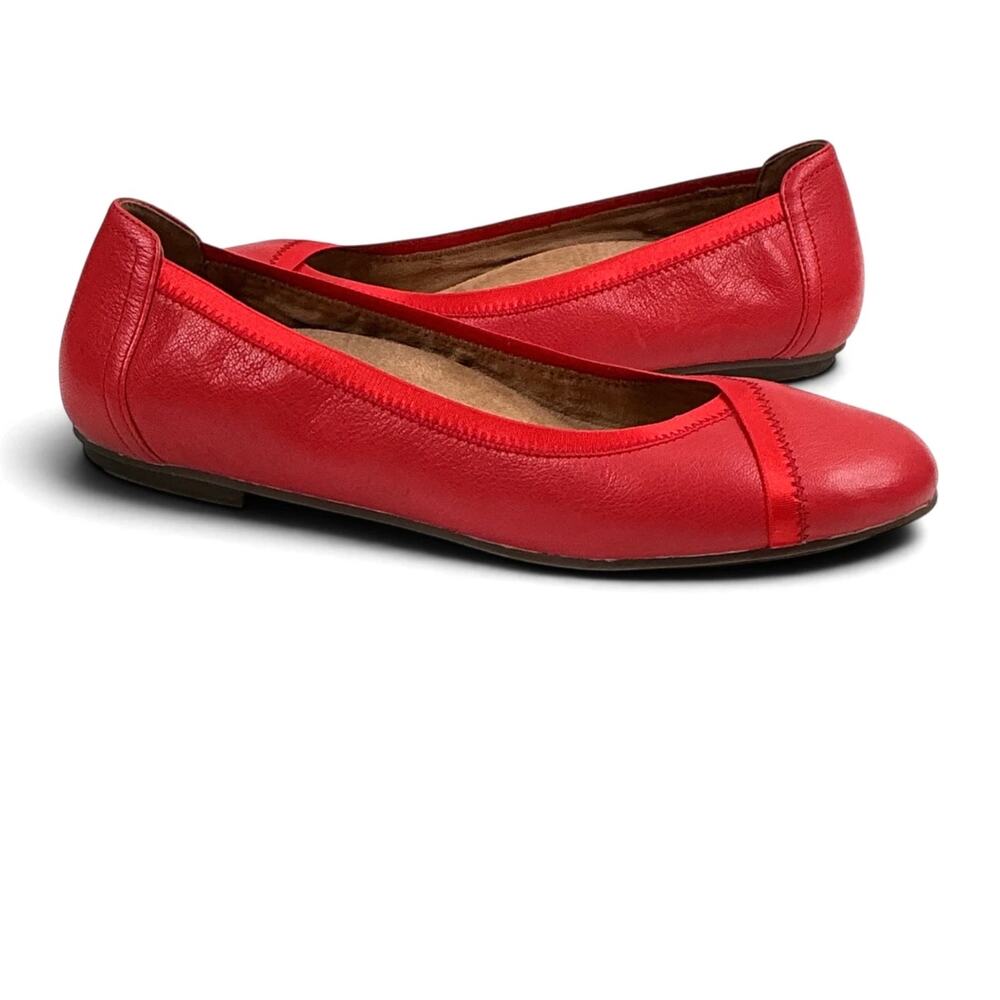Vionic Caroll Women's Leather Slip-On Ballet Flats Comfort Casual Red Size 7.5